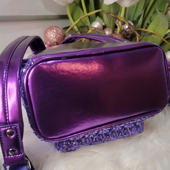 Set of 4!Purple Sequin Loungefly Backpack 2pairs of Ears&Wallet - Picture 12 of 13